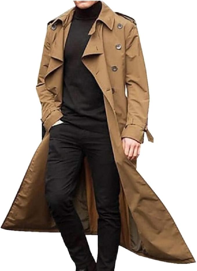 SOWTKSL Herren Trenchcoat, schmal zweireihig, lang Gr. XSmall, Khaki