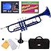 Mendini MTT-BL Blue Lacquer Brass Bb Trumpet + Tuner, Case, Stand, Mouthpiece, Pocketbook & More
