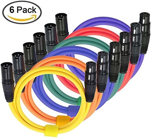 VesipaFly XLR Male To XLR Female Color Microphone Cables Rubber Shielded Balanced Snake Audio Patch Cable Cords - 6 Pack, 6.5Feet/2Meters