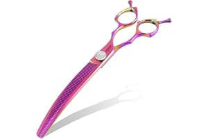FOGOSP Professional Curved Thinning Shears Dog Grooming Scissors 7.5'' Rainbow Curved Thinner Scissors for Grooming Large Dogs Pet 56 Teeth Japan 440C(Curved Thinner,Rose Red)