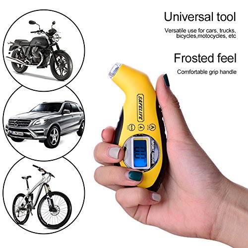 SAFELIFE Digital Tire Pressure Gauge 150 PSI 4 Settings with Backlit LCD and Non-Slip Grip (Yellow)