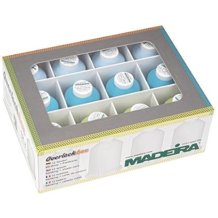 Madeira Overlock Garnbox sortiert - grün/türkis/hellblau/ 3x 1000 m/ 9x 1200 m