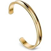 WUSUANED Hair Tie Bracelet Stainless Steel Grooved Cuff Bangle Gift for her