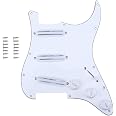 Musiclily 11-Hole SSS Loaded Pickguard For Strat - Dual Hot Rail High Output Pickups, Prewired, 4-Ply White Pearl