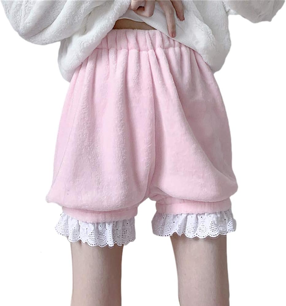 Lolita Lace Sleep Bloomer Shorts Women Girls Cute Velvet Plush Warm