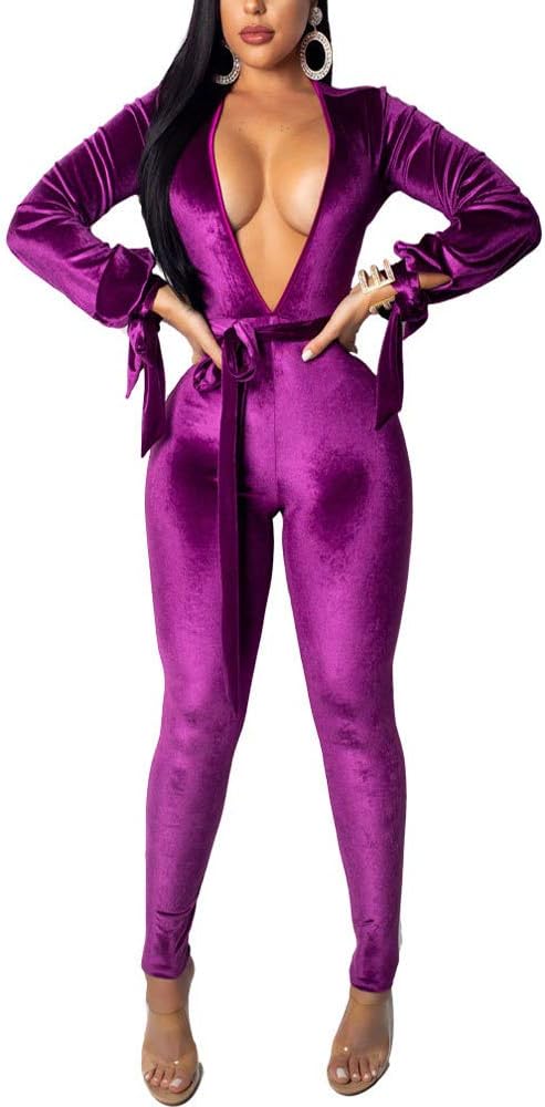 Women's Deep V Neck Hollow Out Bodycon Jumpsuit Romper Clubwear