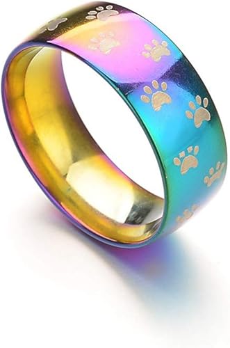 Amazon ハンセン犬の足跡ステンレス鋼指輪女性 女の子の装飾結婚式パーティーの装飾ジュエリー レインボーカラー サイズ8 リング 通販