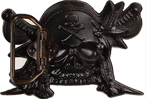 Moolecole Men's Pirate Skull Big Buckle Belt Fashion Punk Belt Black
