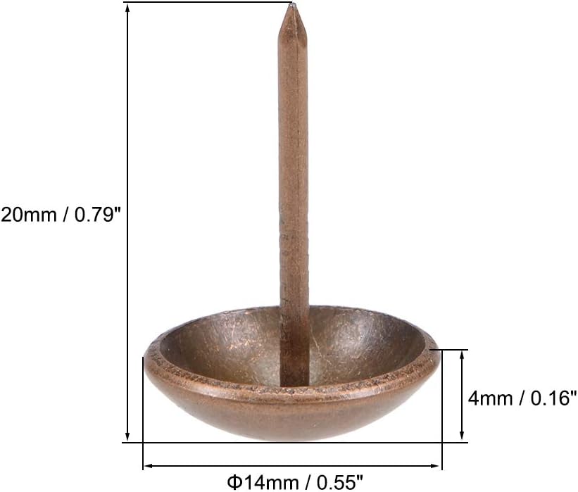 sourcing map Upholstery Nails Tacks 14mm Head Dia Retro Round Thumb Push Pin Copper Tone for Furniture Sofa Headboards,100 Pcs - Image 4