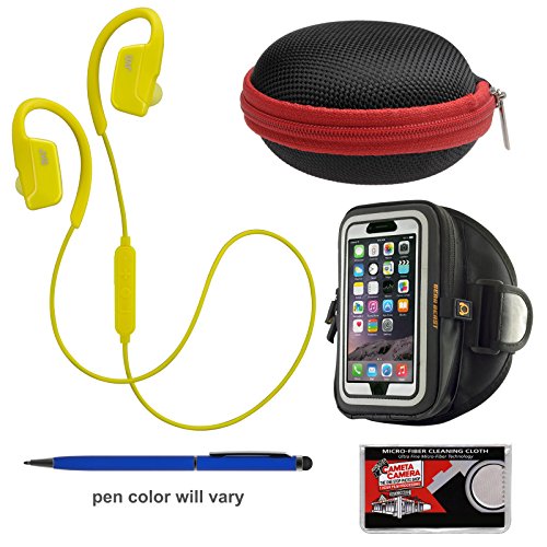 JVC HA-EC30BT Sports Inner Ear Wireless Bluetooth Headphones with Remote & Mic (Yellow) + Hard Case + Smartphone Sport Armband + Kit