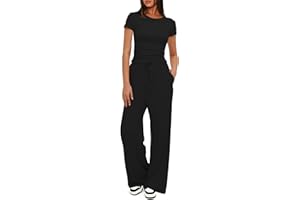 Darong Women's 2 Piece Outfits Lounge Sets Ruched Short Sleeve Tops and High Waisted Wide Leg Pants Tracksuit Sets