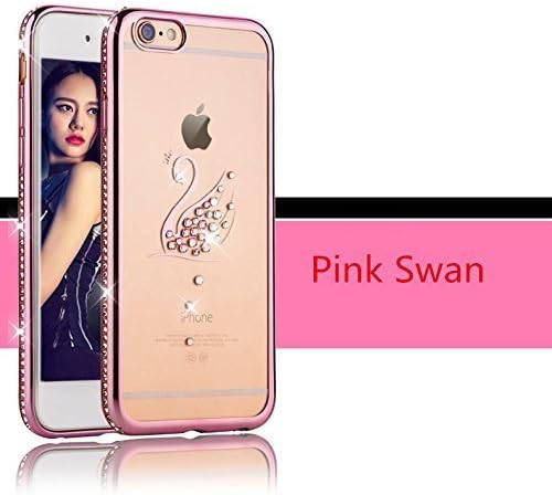 iPhone 6s/6 Case, S LEGIT Ultra-Luxury Diamond Stripe Crystal Rhinestone Bling Glitter Diamante Scratch Protection TPU Soft Skin Cover for Apple iPhone 6s /6 (4.7-inch) [Swan-Pink]