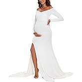 Maternity Photography Props Off Shoulder Long Dress Pregnancy Gown for Baby Shower Photo Shoot