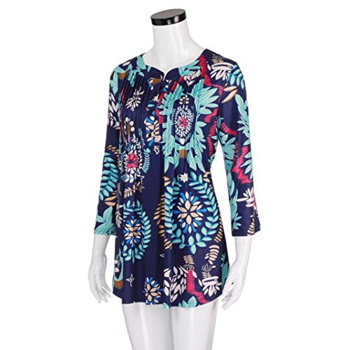 GOVOW Tops for Women Three Quarter Sleeved Circular Neck Printed Tops Loose T-Shirt Blouse - Thumbnail 2