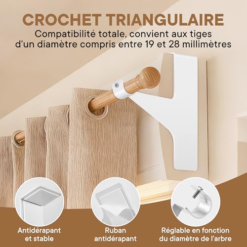 BANJILI Heavy Duty No-Drill Curtain Rod Holder - Reinforced Adhesive Roller Shutter Box Mount - Heavy Duty Metal Bracket 19-28mm (White-2 Brackets)