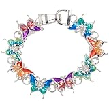 Heirloom Finds Colorful Enamel Butterfly Bracelet in Silver Tone with Magnetic Clasp