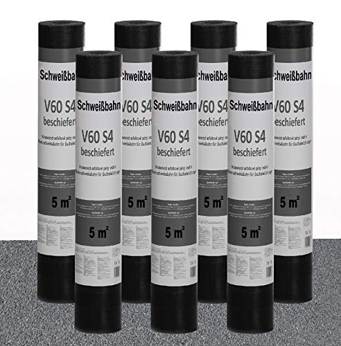 Isolbau Schweißbahn V60 S4 beschiefert - Bitumenbahn mit Glasvlies-Einlage zur Dachabdichtung - Grau, 7 x 5 m² Rolle