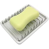 Bolagar Ceramic Soap Dish with Stainless Steel Drain Tray Self Draining Soap Holder Sponge Holder Soap Dishes for Shower, Bathroom, Kitchen Sink