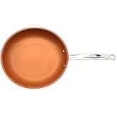 Toutrop Nonstick Copper Frying Pan, Chef Skillet with Ceramic Coating, Oven Dishwasher Safe, Induction Skillet for All Stoves, PFOA Free,Brass,8 inch