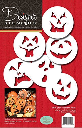 Designer Stencils C178 Pumpkin Halloween Faces Cake Stencils, Beige/semi-transparent
