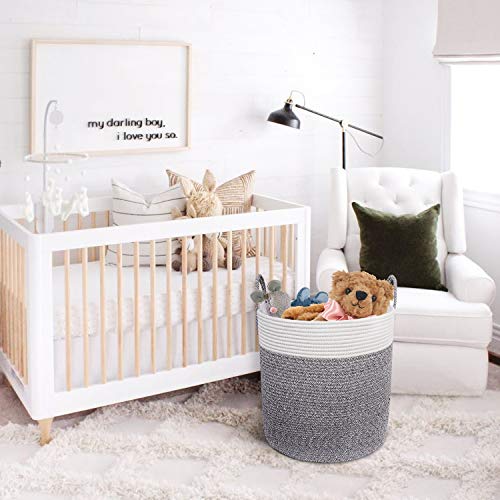 X-Large Cotton Rope Basket – 18"x18" Decorative Woven Basket for Laundry, Baby, Blanket, Home Storage Container (Grey)
