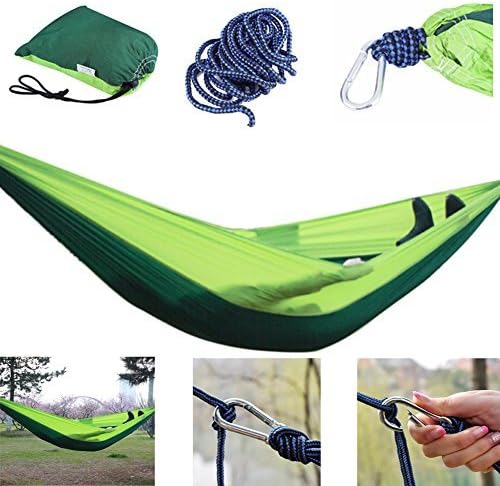 Parachute Nylon Double Single Camping Hammock - Lightweight Nylon Portable Hammock, Best Parachute Double Hammock For Backpacking, Camping, Travel, Beach, Yard