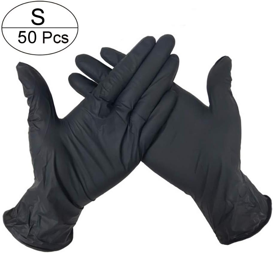 Nitrile Disposable Gloves, Powder Free, Food Grade Kitchen Gloves, Latex Free, Multi-Purpose Cleaning Gloves, Pack of 50, Small Size, Black