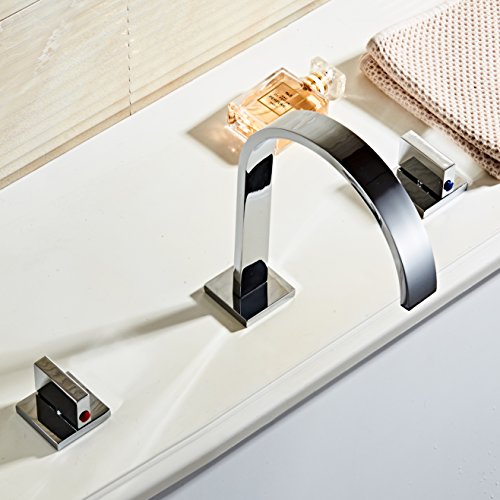 HHOOMMEE Two Handles Bath Mixer Taps Widespread Waterfall Bathroom Sink Faucet or Bath Tub Faucet, Chrome Finished, Unique Designer Vanity Cooper Plumbing Fixtures (Normal)