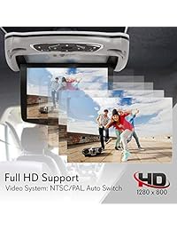 Monitor de reproductor de DVD para montaje en el techo del automóvil 13.3 pulgadas Vehículo Pantalla inferior abatible - Entrada de tarjeta USB SD HDMI con transmisor IR incorporado para auriculares inalámbricos IR, 3 colores de estilo - Pyle PLRD146