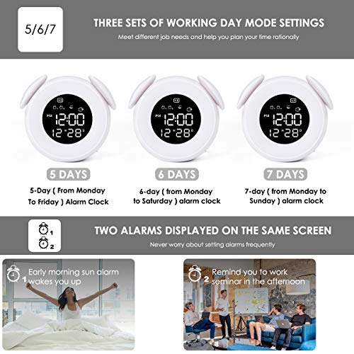 HOMVILLA Reloj Despertador, Despertador Infantil para Alarmas Dobles Luz de Despertador Luz de Noche Lámpara de Mesilla de Noche con Función de Control Táctil de Repetición 25 Sonidos Naturales Clock