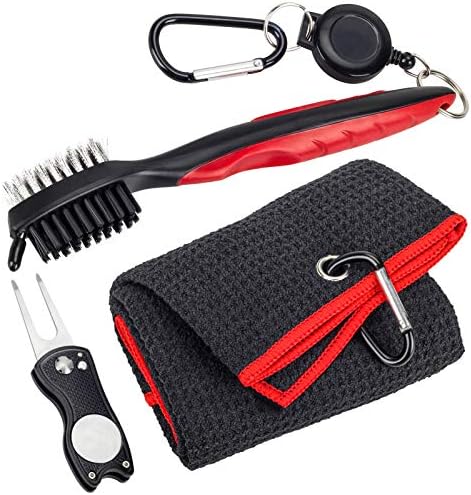 Golf Towel Microfiber Waffle Pattern Golf Towel | Club Groove Cleaner Brush | Foldable Divot Repair Tool with Magnetic Ball Marker, 3 in 1 Golf Cleaning Tool Set, Gifts for Men, Women, Children Golf Towel Microfiber Waffle Pattern Golf Towel | Club Groove Cleaner Brush | Foldable Divot Repair Tool with Magnetic Ball Marker, 3 in 1 Golf Cleaning Tool Set, Gifts for Men, Women, Children