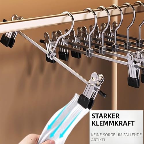 Metal Trouser Hangers, Set of 20, Skirt Hangers, 40 cm Long, Clothes Hangers with Adjustable Clips for Trousers, Socks, Skirts, Space-Saving, 360° Rotating Hooks (20)