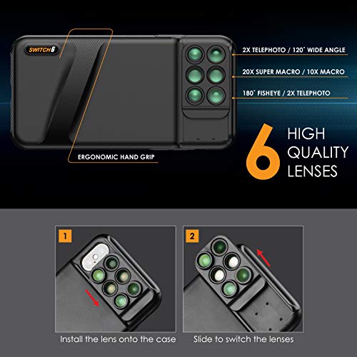 Ztylus Switch 6 for Apple iPhone Xs Max: 6 in 1 Dual Optics Lens System (Fisheye, Telephoto, Wide-Angle, Macro and Super Macro), Double Layer Protection (for iPhone Xs Max)