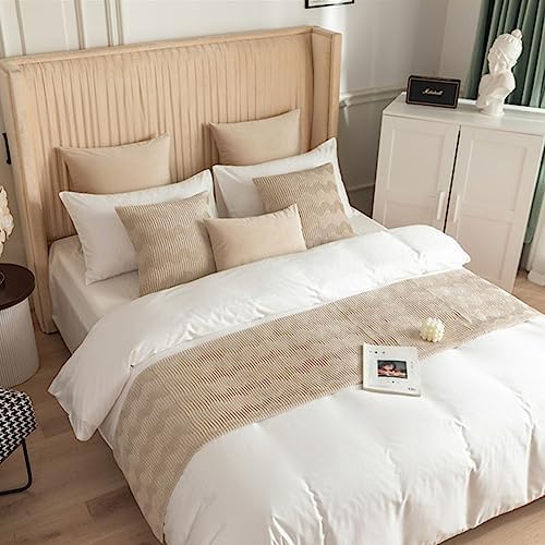GOFOHIMI Beige Bed Runner & Cushion Cover Set, 45x210cm Jacquard