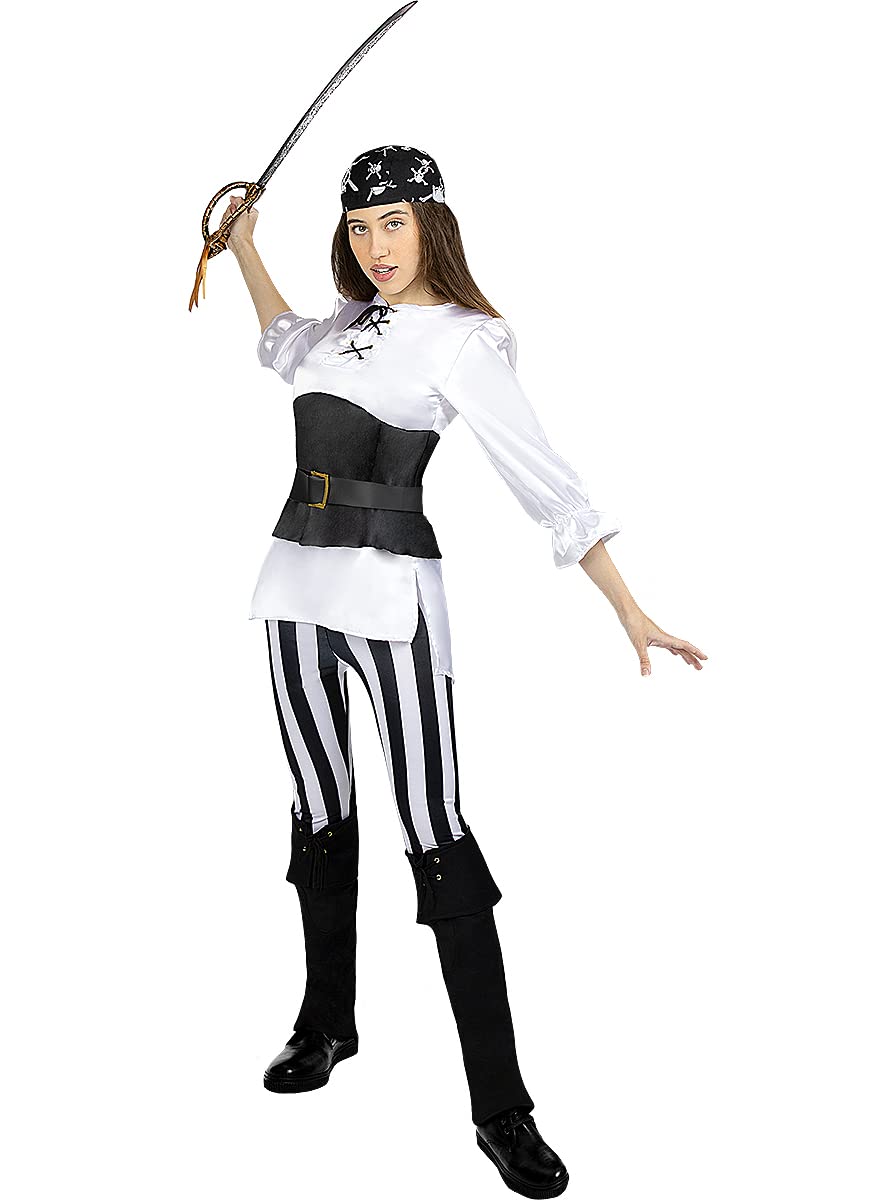 Funidelia | Striped Pirate Costume - Black and White Collection for woman Corsair, Buccaneer - Costumes for adults, accessory fancy dress & props for Halloween, carnival & parties - Size XL - White