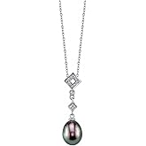 The Pearl Source 9-10mm Baroque Black Freshwater Cultured Pearl & Cubic Zirconia Shape Pendant Necklace for Women