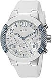 GUESS Women's U0772L3 Sporty Silver-Tone Stainless Steel Watch with Multi-function Dial and White Strap Buckle