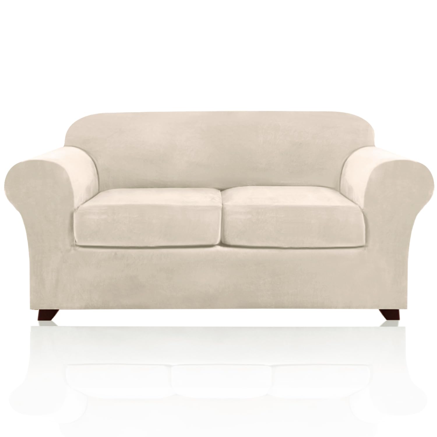 Photo 1 of PrinceDeco Velvet Couch Cover Loveseat Covers for 2 Cushion Couch 3 Piece Sofa Covers for Dogs Washable Loveseat Covers Width Up to 72 Inch No Slip Stretch Sofa Slipcover(Medium, Ivory)