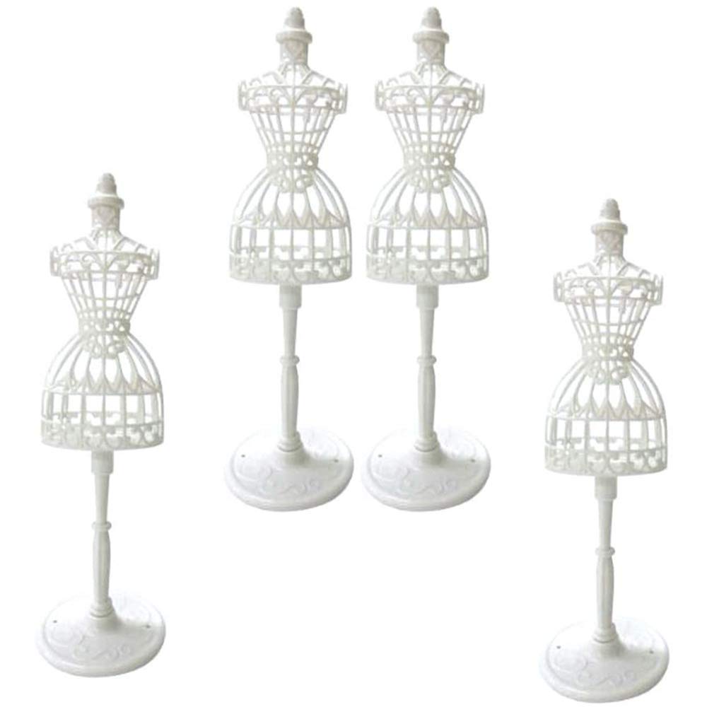POFET 4pcs Mini Mannequin Dress Clothes Gown Hollow Out Stand Display Holder For 1/6 Dolls(White)