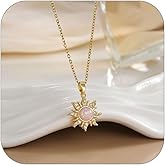 NLMSKI Radiant Sunburst Micro Pave Zirconia Titanium Steel Pendant Necklace For Women Statement Minimalist Gold Adjustable Chain