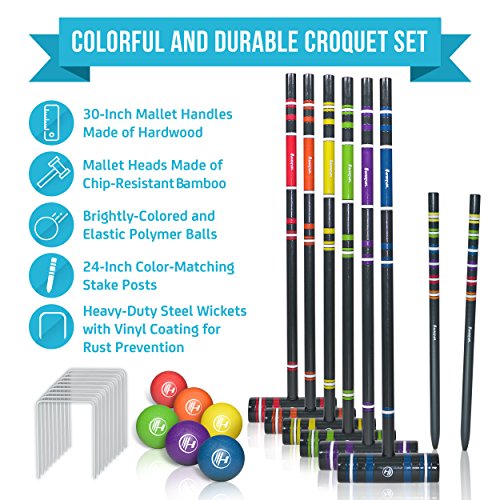 Harvil Complete Six-Player Croquet Set with Mallets, Balls, Stake Posts, Wickets and Carrying Case