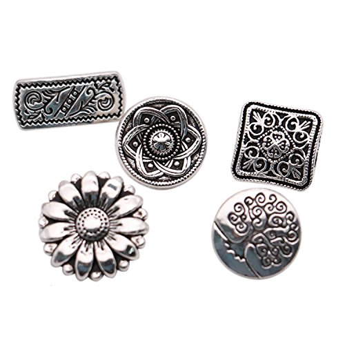 HUELE 50 pcs Mixed Antique Silver Flower Decorative Metal Buttons for Sewing