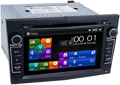 Opel Car Stereo DVD Player-Double Din In-Dash, Multimedia Receiver with 7 Inches Touchscreen, Built-in Bluetooth, GPS Navigation, USB Port, SD, AUX Input, AM/FM Radio Receiver.