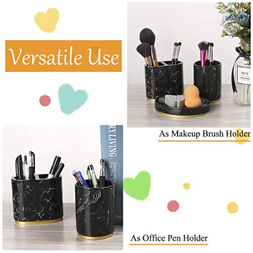 Bathroom Accessories Set, 5 Piece Decorative Marble Collection Bath Accessory Set, Includes Toothbrush Holder, Liquid Soap Dispenser, Soap Dish, 2 Tumblers, Ink Black