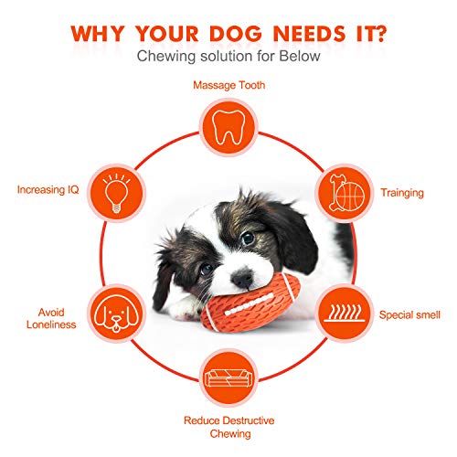 YOUMI Dog Chew Squeaky Toy Ball, Dog Interactive Toy for Aggressive Chewers, Durable Dog Toys Rugby Shape for Dogs, Rubber Chew Ball with Squeaker, Makes Dog Fun, for Fetch Game and Outdoor Play