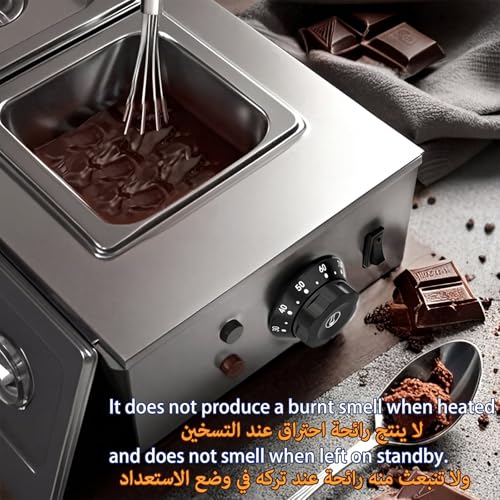 ALISMAEEL 2-Tanks Chocolate Melting Machine Chocolate Tempering Pot 800W Electric Chocolate Heater Fondue with Automatic Constant Temperaturel for Chocolate Milk Coffee Syrup Cheese Sauce