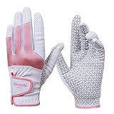 Henzzle Women's Golf Gloves Synthetic Leather Both Hand (Pink)