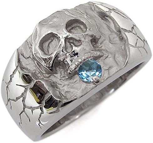 スカル ドクロ ブルートパーズ 骸骨 指輪 メンズ リング K18 ホワイトゴールド リングサイズ22号