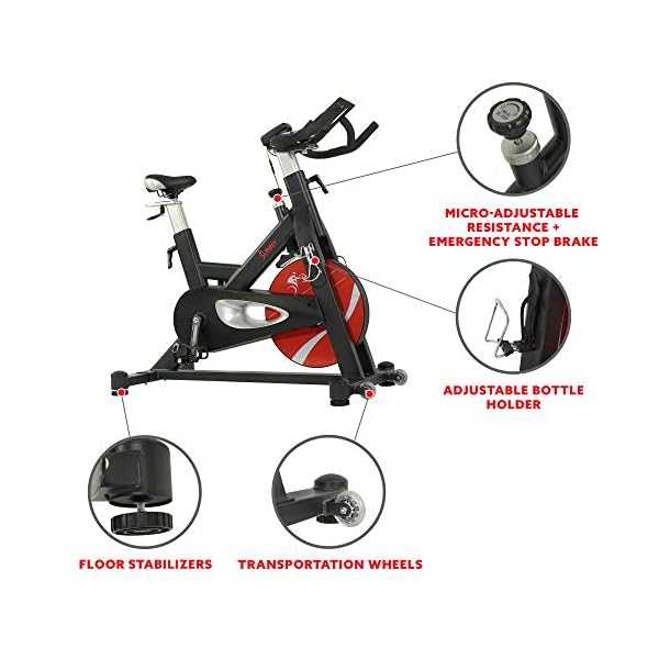 Sunny Health & Fitness Indoor Stationary Exercise Bike, 4-Way Adjustable Seat for Cycling Cardio workout at Home, Optional 49 LB Flywheel, Heavy-Duty & Free SunnyFit App Bluetooth Connect - Image 6