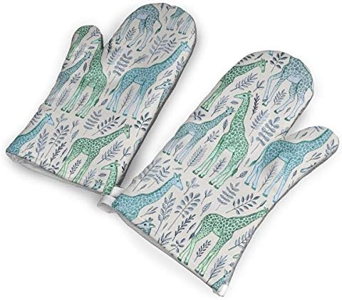 Little Giraffes Oven Mitts - Heat Resistant to 500?? F,1 Pair of Non-Slip Kitchen Oven Gloves for Cooking,Baking,Grilling,Barbecue Potholders